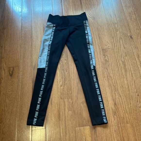 PINK VICTORIA SECRET BLACK AND GRAY LEGGINGS IN SIZE XS - Picture 3 of 4